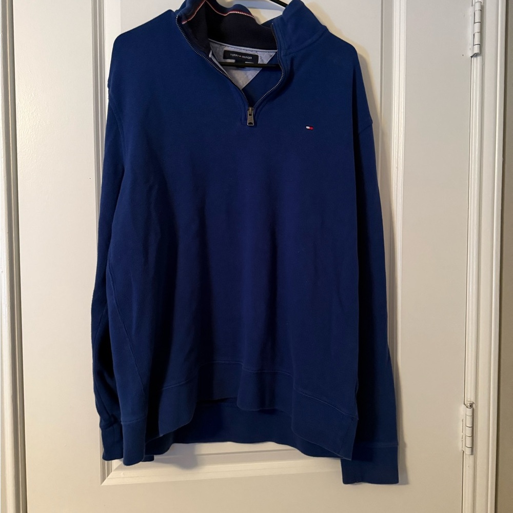 Tommy Hilfiger Men’s Blue Quarter-Zip Sweater, Blue, Large, EUC - Picture 2 of 3